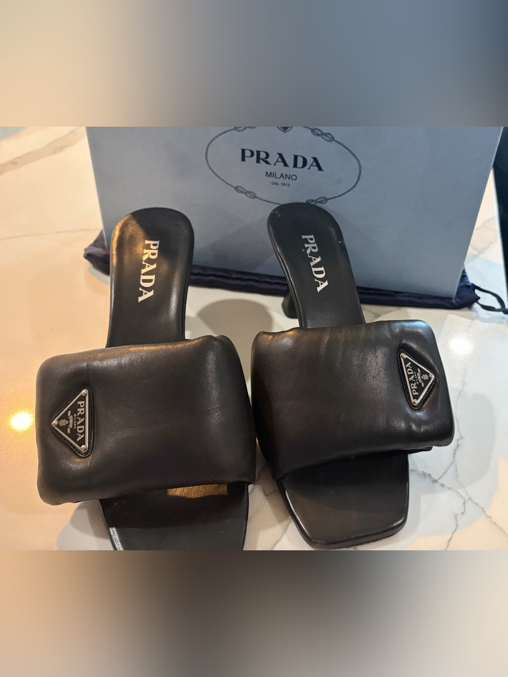 Prada Black Padded Leather Slide Sandals(Authentic) - Picture 6 of 7